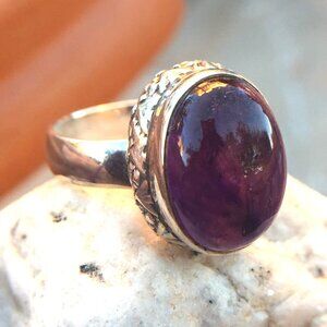 Natural Amethyst Cabochon .925 Ring Sterling Silver